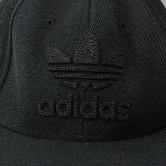 Adidas Black Baseball Cap w/Black Retro Embroidered Trefoil Logo Snap Back EUC - Picture 2 of 9